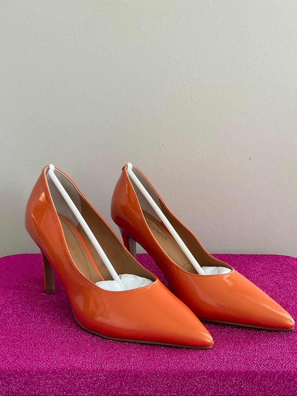 J.Renee Orange Patent Pointed-Toe Pumps